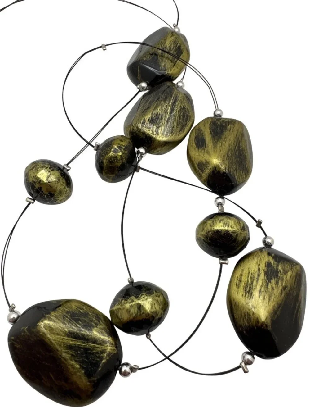 Unbranded | Jewelry | Long Metallic Floating Bead Necklace Black Gold ...